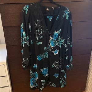 The Kooples Black Dress with Blue Floral Design size 3
